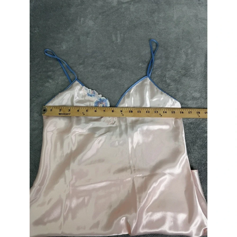 Vintage 80's Val Mode Satin Chemise Slip Dress Women's Size Medium Pink Floral - Picture 6 of 8